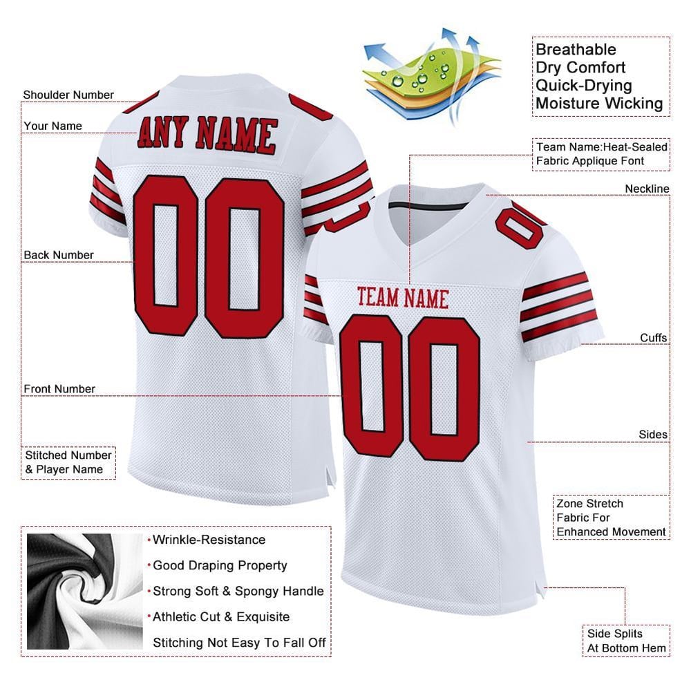 Football Authentic Custom Jersey Red-Black Mesh White
