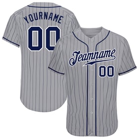 Maglia da baseball autentica personalizzata a righe grigie e bianche blu navy