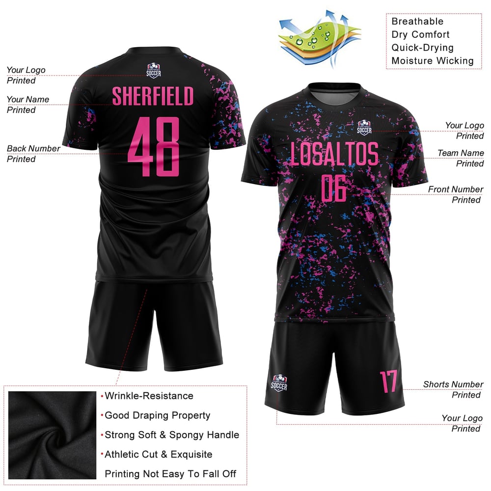 Custom Pink-Light Sublimation Black Jersey Blue Uniform Soccer