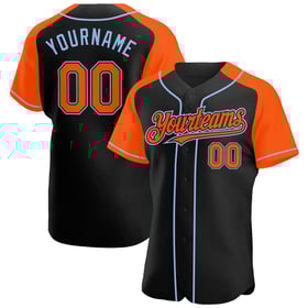 Jersey Sleeves Custom Orange-Light Blue Baseball Black Raglan Authentic