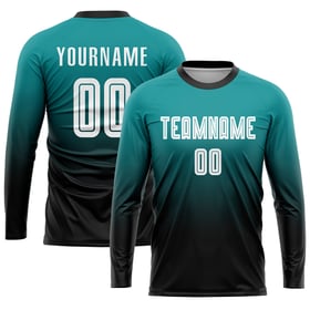 Sublimation Teal Custom Soccer Fashion Uniform White-Black Fade Jersey