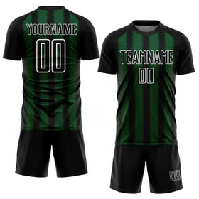 Camiseta de fútbol personalizada con sublimación de líneas negras, verdes y blancas