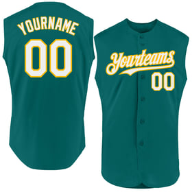 Authentic Jersey Sleeveless Teal Baseball White-Gold Custom