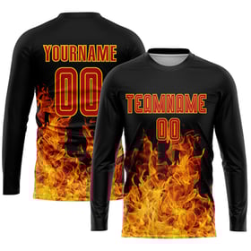 Custom Jersey Sublimation Soccer Uniform Flame Red-Gold Black