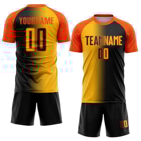 Sublimation Fashion Custom Jersey Gradient Fußballuniform Schwarz Gold-Orange