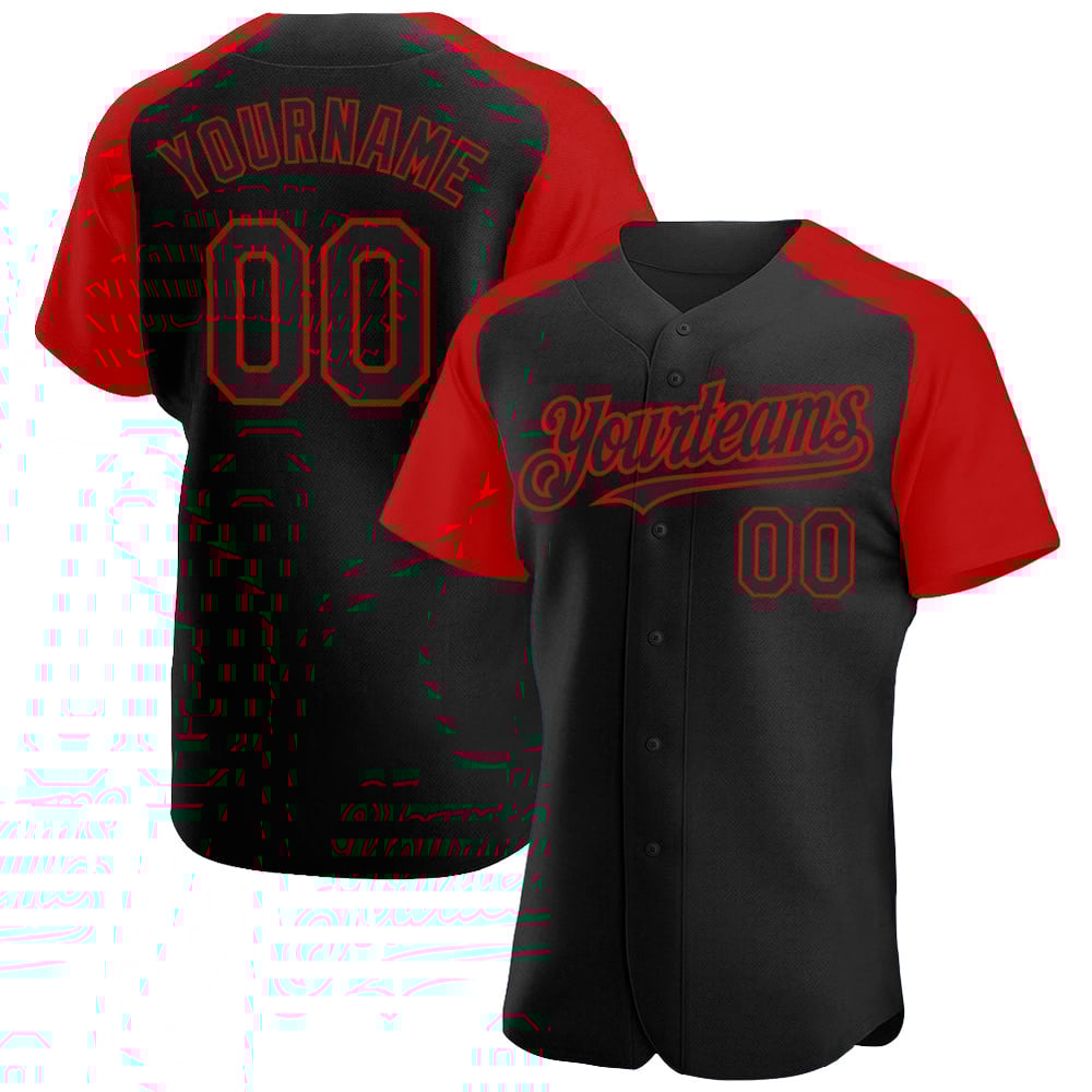 Authentic Raglan Black Baseball Jersey Sleeves Red Custom