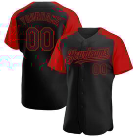 Authentic Raglan Black Baseball Jersey Sleeves Red Custom