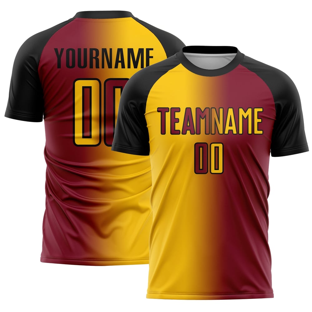 Uniform Gelb-Schwarz Gradienten Jersey Custom Fashion Fußball Sublimation Crimson