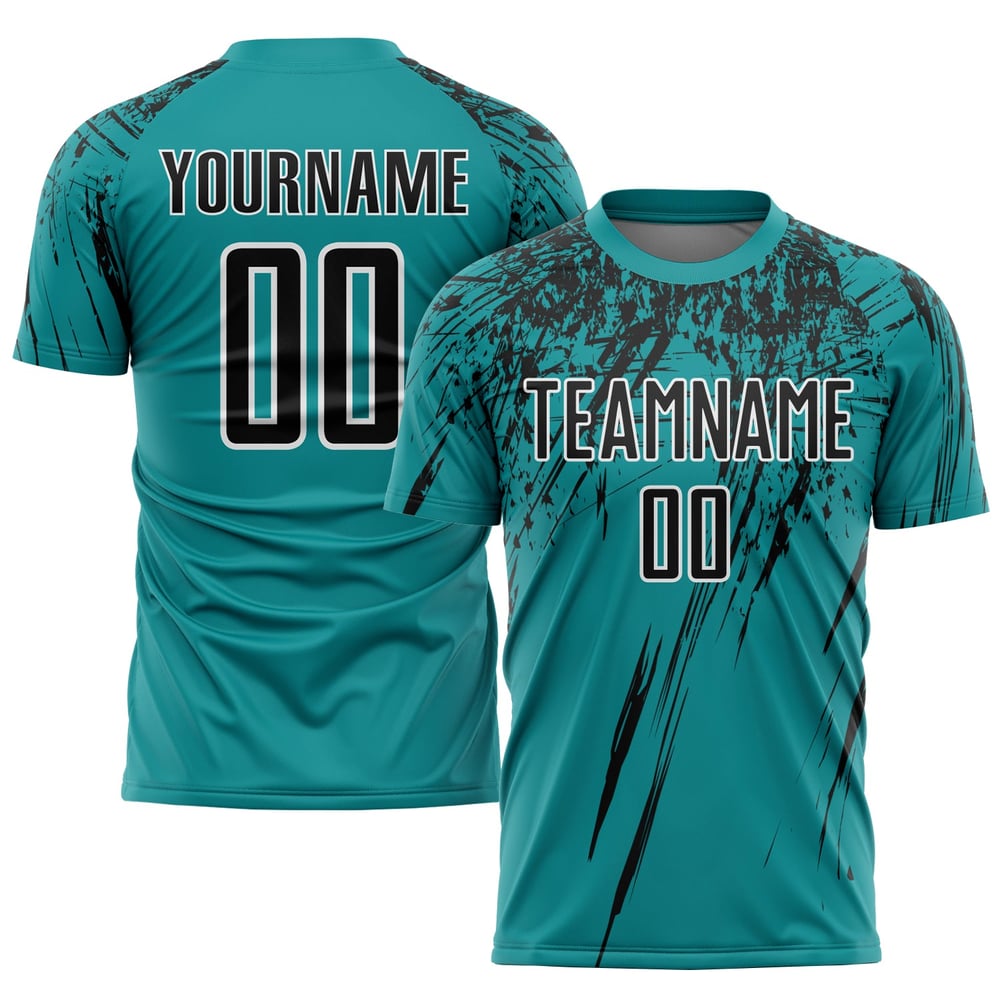 Uniform Sublimation Jersey Teal Soccer Black-White Custom