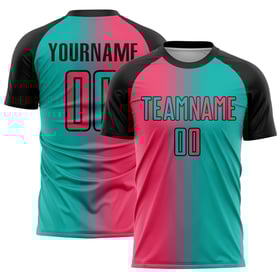 Benutzerdefinierte Aqua Gradient Jersey Uniform Neon Fußball Sublimation Mode Rosa-Schwarz