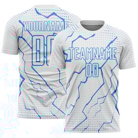 Maglia da calcio sportiva personalizzata con stampa sublimatica Blue Powder White Lightning