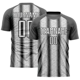 Maillot de football personnalisé à rayures ethniques gris acier, blanc et noir, sublimation