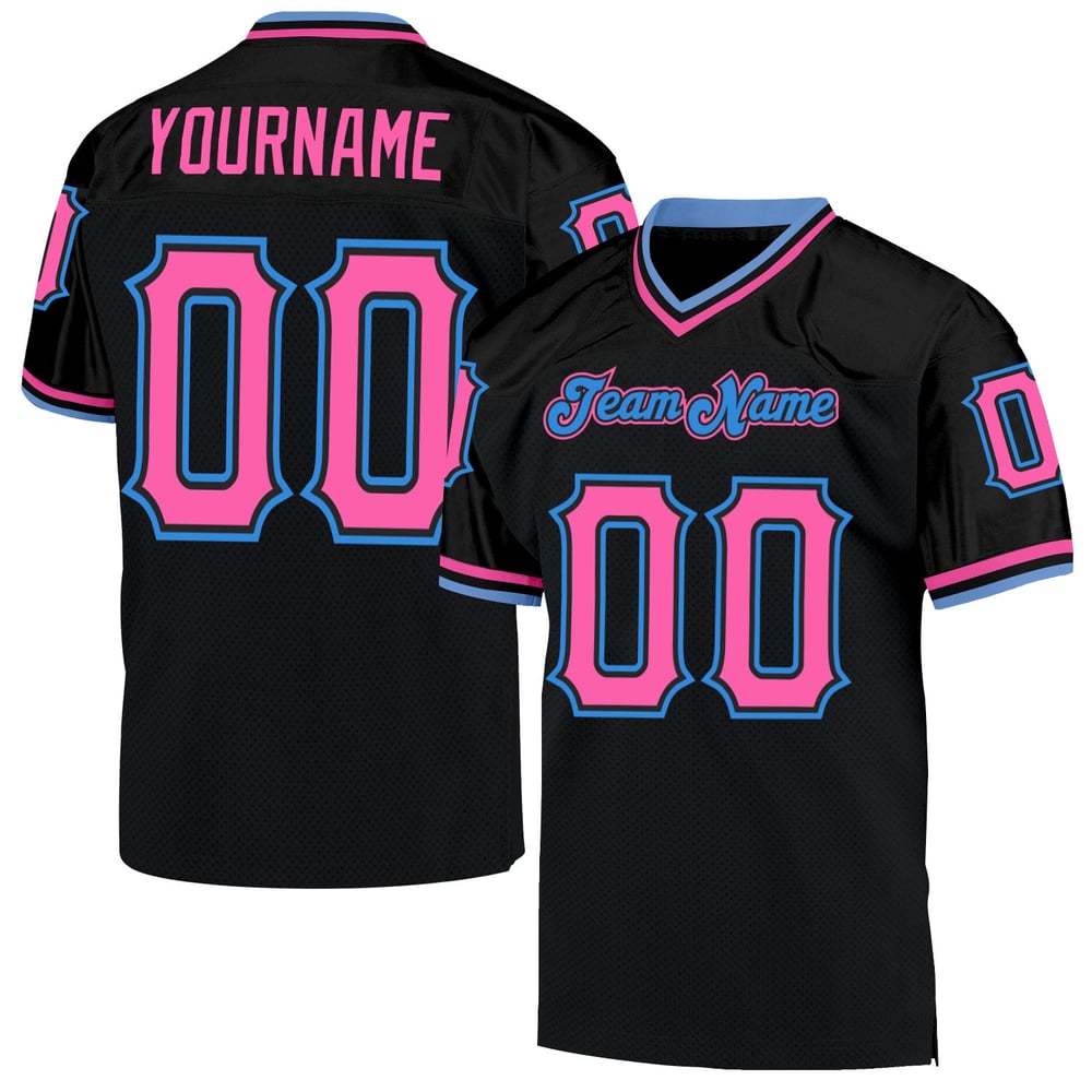 Throwback Blue Custom Black Mesh Pink-Powder Jersey Authentic Football