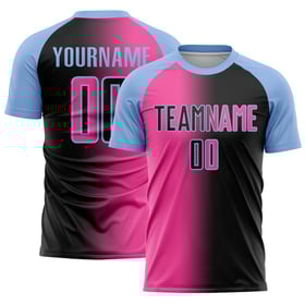 Mode Blau Fußball Rosa-Licht Gradienten Jersey Sublimation Custom Schwarz Uniform