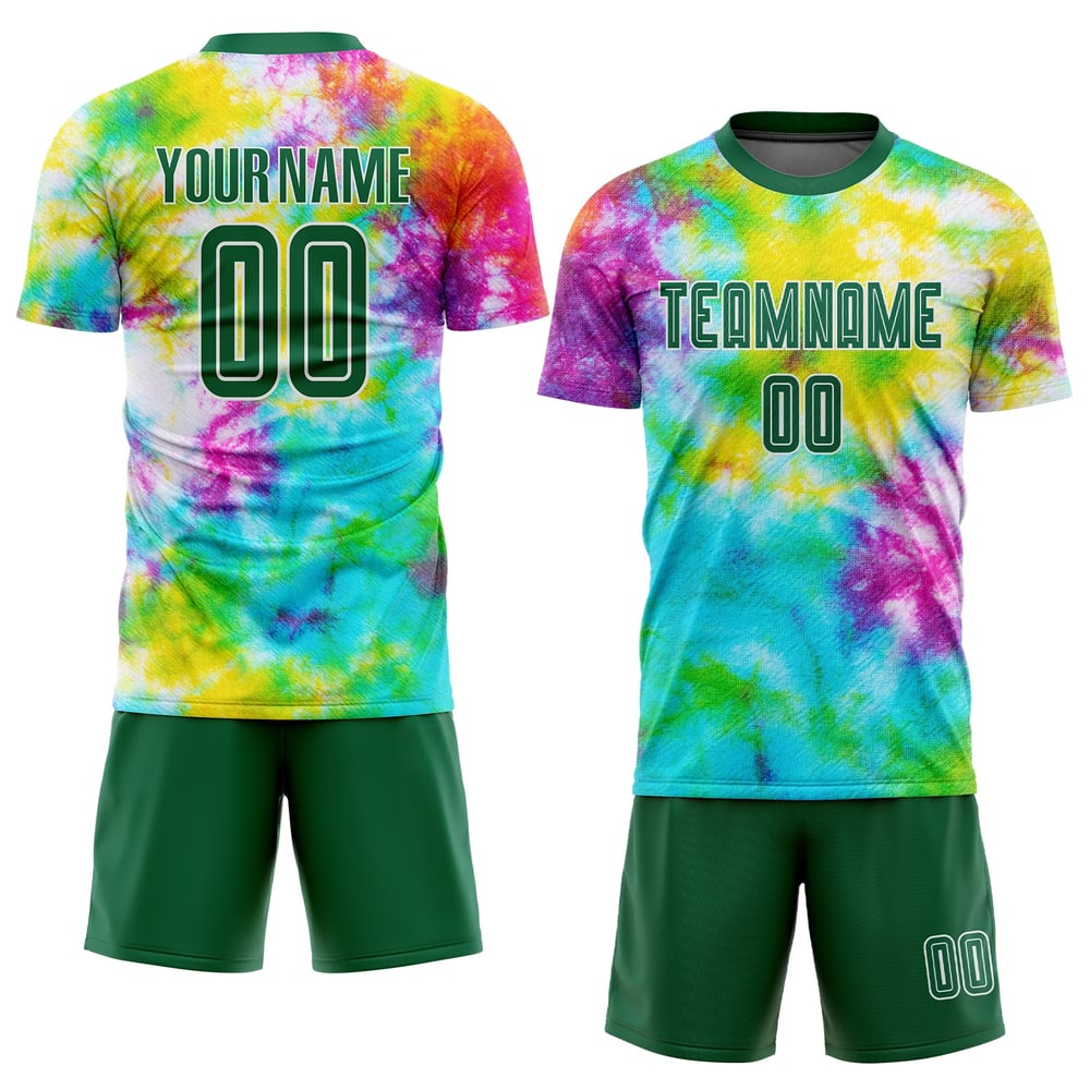 Soccer Jersey Sublimation Dye Kelly Custom Uniform Green-White Tie