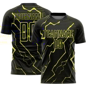 Maglia da calcio personalizzata con stampa sublimatica, uniforme gialla, fulmine nero, neon sportivo
