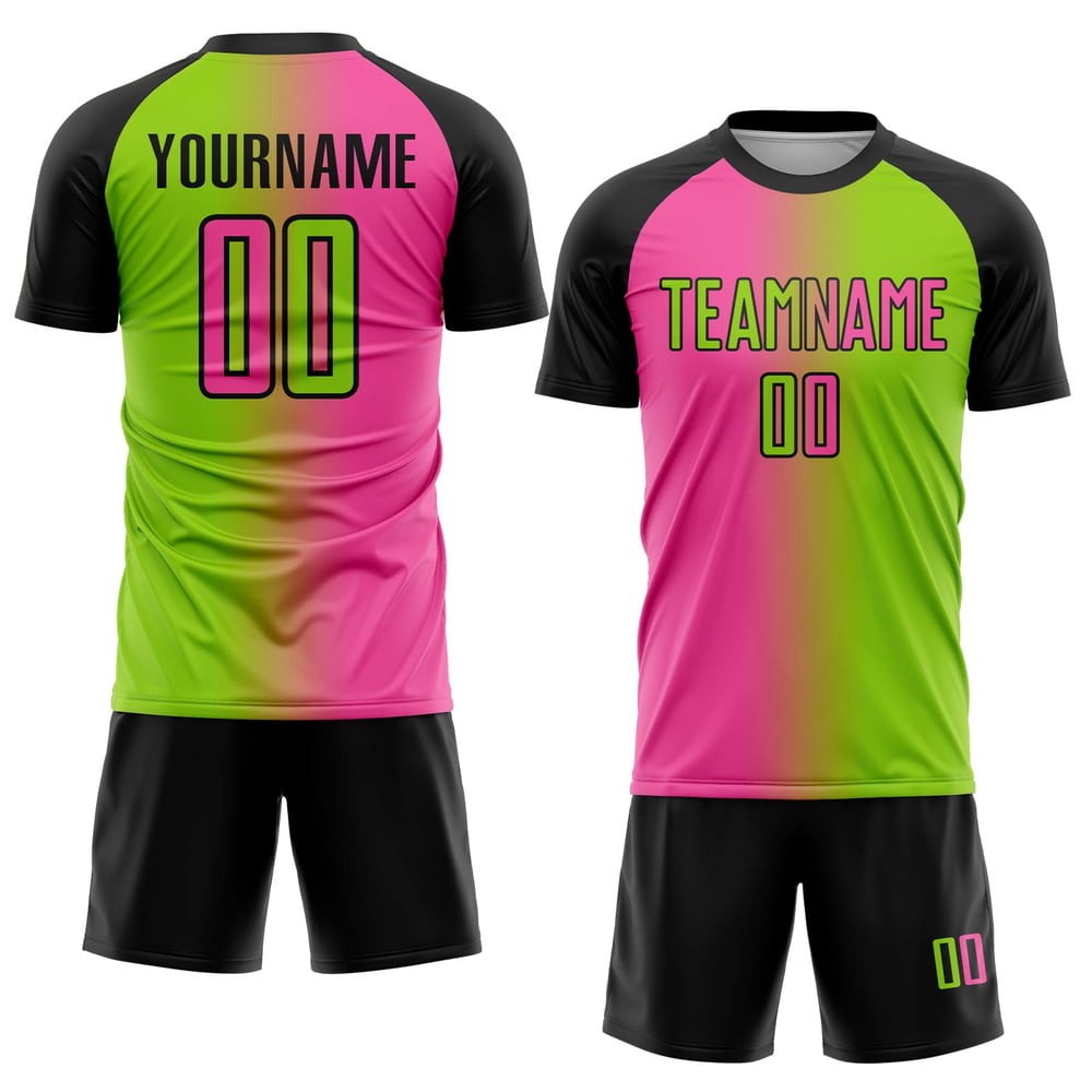 Neon Fußball Farbverlauf Grün Pink-Schwarz Sublimation Custom Uniform Fashion Jersey