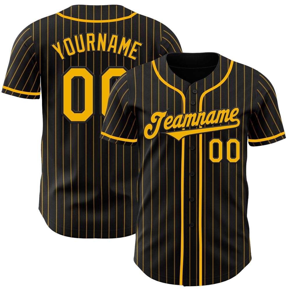 Camiseta de béisbol auténtica personalizada, dorada, negra y a rayas doradas