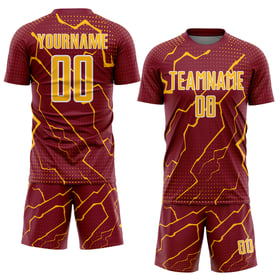 Maglia uniforme da calcio Crimson Gold-White Lightning personalizzata per sport