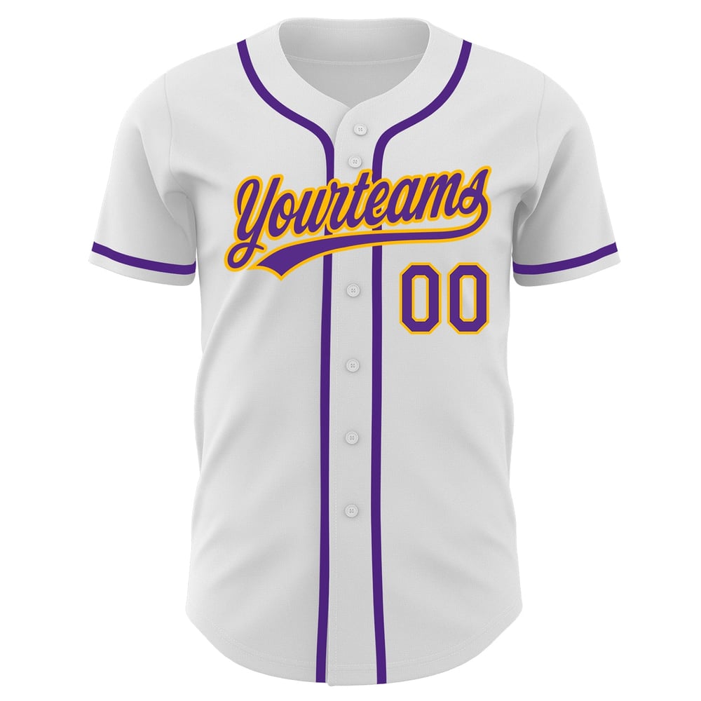 Maglia da baseball personalizzata bianca viola-oro autentica
