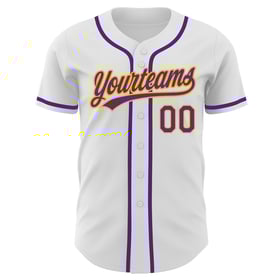 Maglia da baseball personalizzata bianca viola-oro autentica