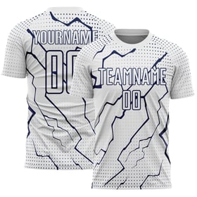 Maglia sportiva personalizzata con stampa sublimatica blu navy uniforme da calcio Lightning White