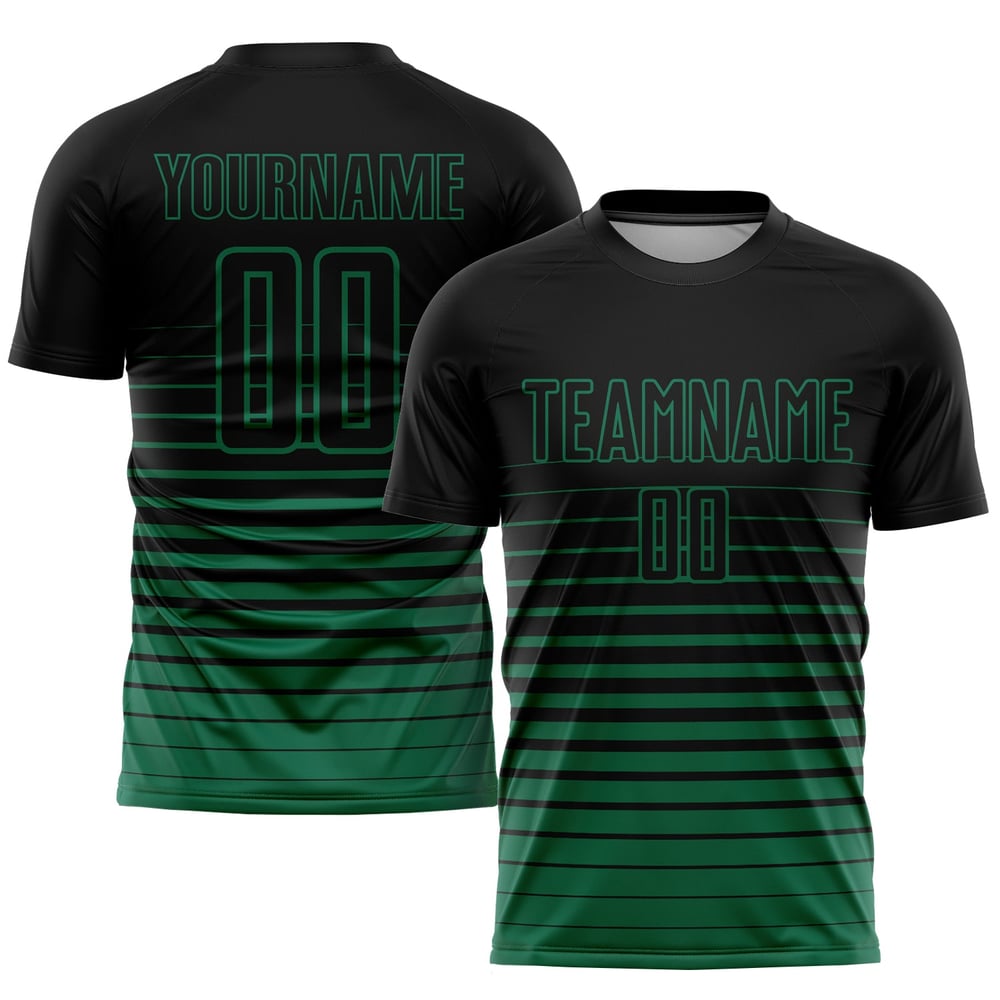 Anpassad Pinstripe Fashion Black Fade Sublimation Jersey Green Kelly Soccer Uniform