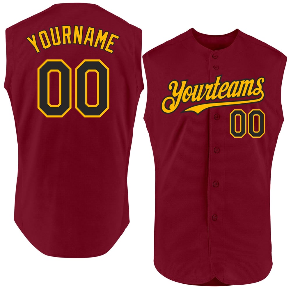 Jersey Crimson Custom Sleeveless Authentic Black-Gold Baseball