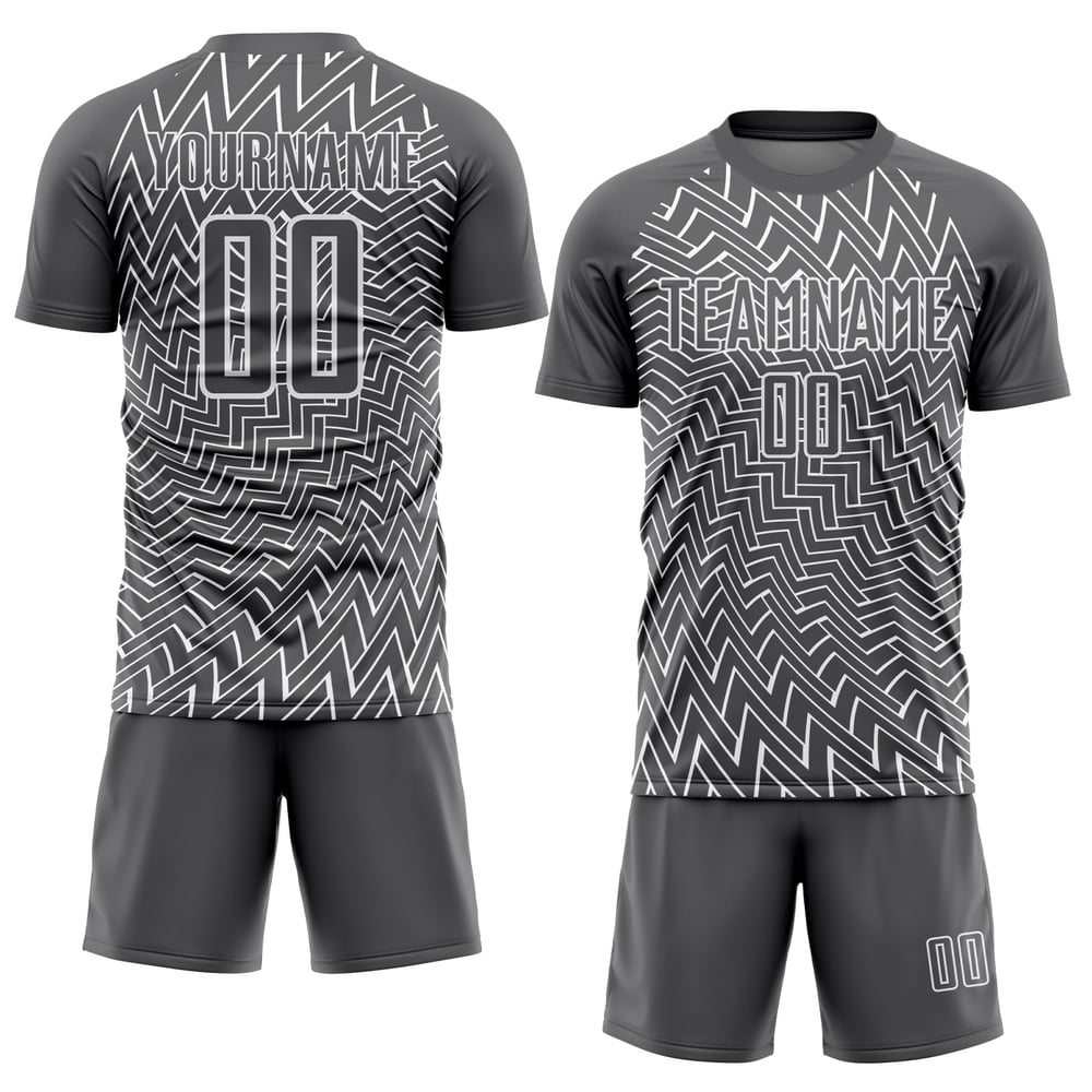 Maillot de football personnalisé à sublimation, lignes blanches et gris acier