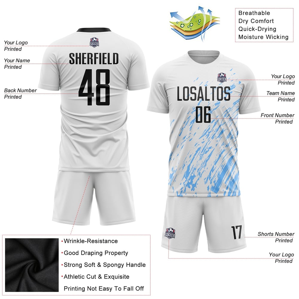 Blue Soccer Jersey Sublimation Custom White Black-Light Uniform