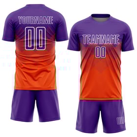 Orange Lila-Vit Fotboll Anpassad Uniform Sublimering Jersey
