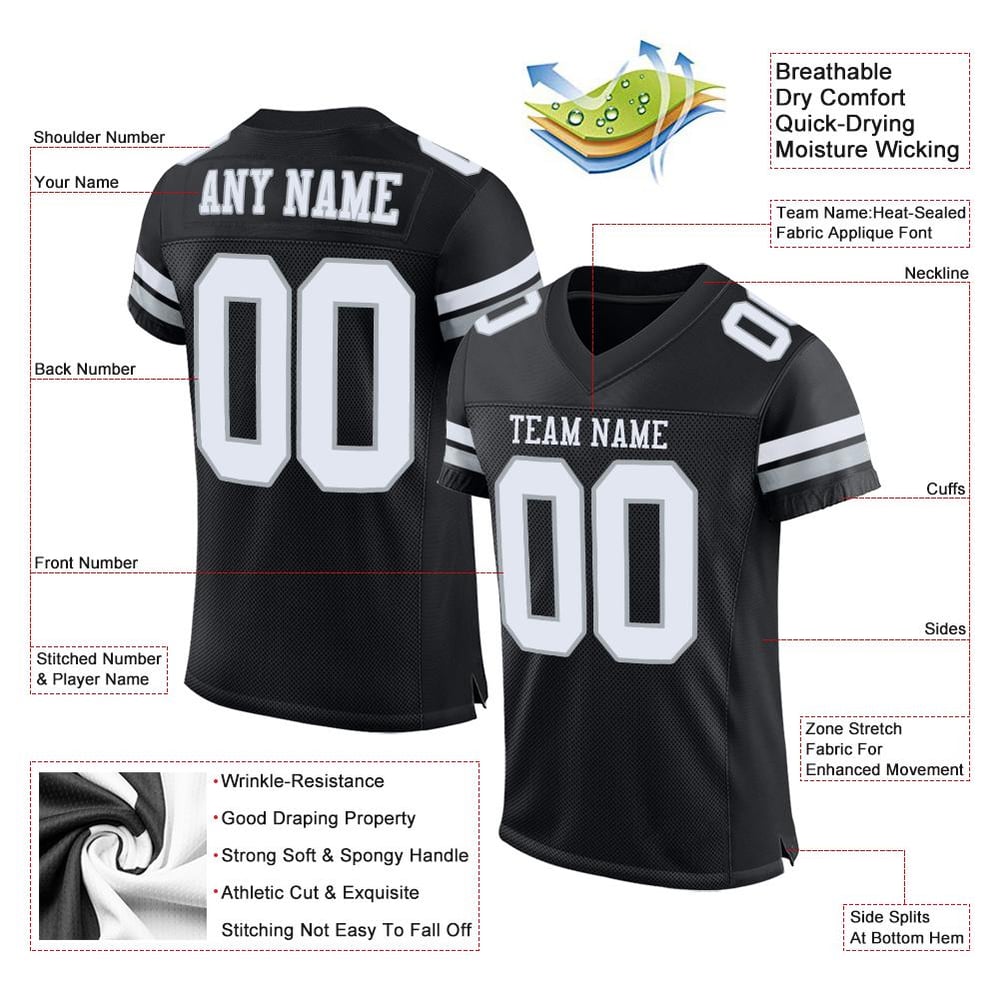 White-Silver Authentic Custom Black Mesh Jersey Football