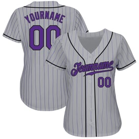 Maglia da baseball personalizzata viola a righe viola-nera autentica grigia