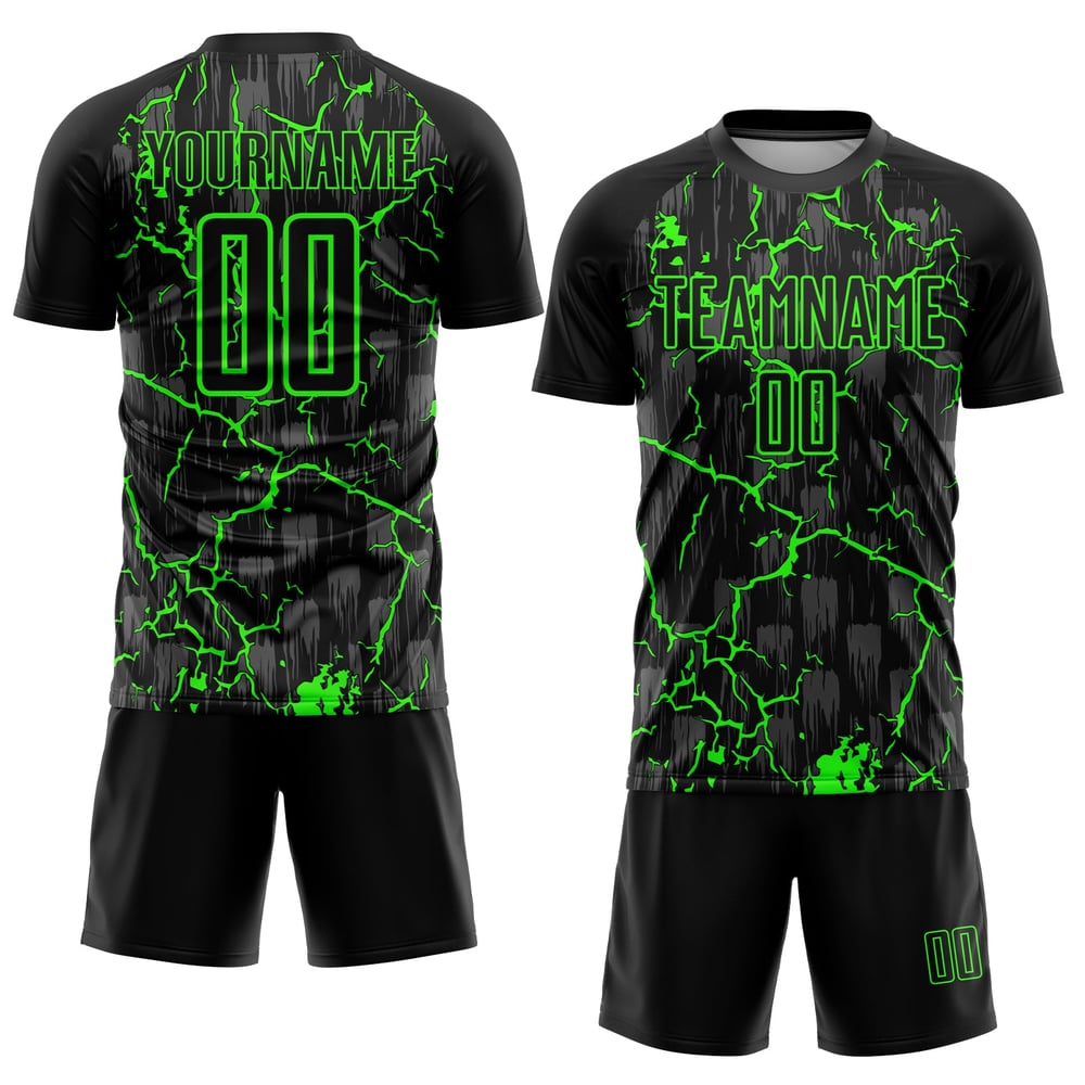Sublimering Black Lightning Uniform Jersey Grön Neon Anpassad Fotboll