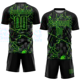 Sublimering Black Lightning Uniform Jersey Grön Neon Anpassad Fotboll