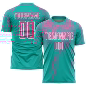 Soccer Custom Sublimation Aqua Jersey Uniform Pink-White