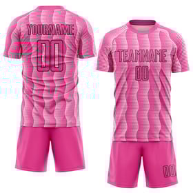 Camiseta de fútbol personalizada con sublimación de uniformes geométricos, color negro y blanco, color rosa