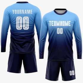 Custom Fashion White-Navy Jersey Fade Soccer Sublimation Uniform Blue Light