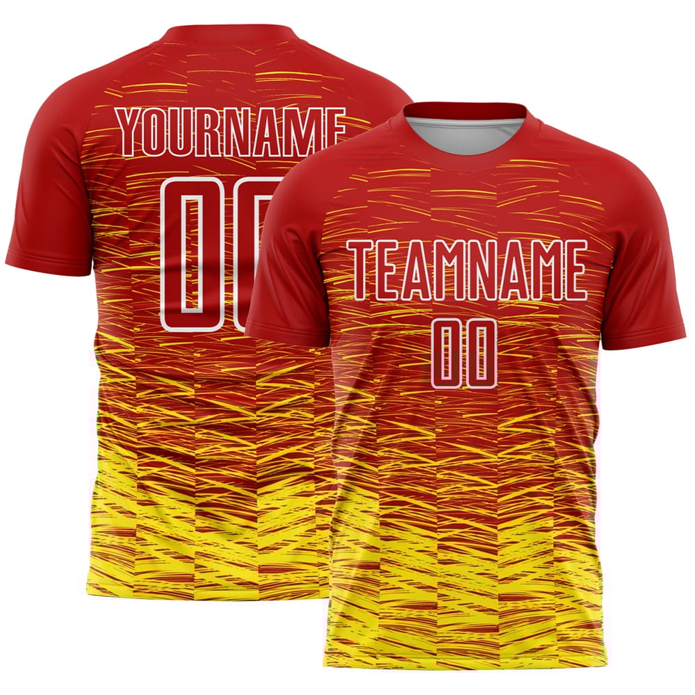 Uniforme de fútbol de sublimación personalizado, color amarillo, blanco y rojo, de la línea Jersey Light