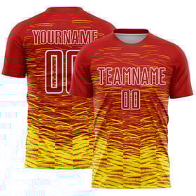 Uniforme de fútbol de sublimación personalizado, color amarillo, blanco y rojo, de la línea Jersey Light