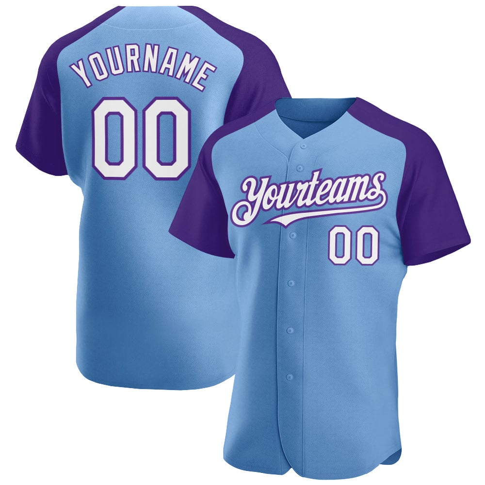 Jersey White-Purple Baseball Blue Sleeves Raglan Light Authentic Custom