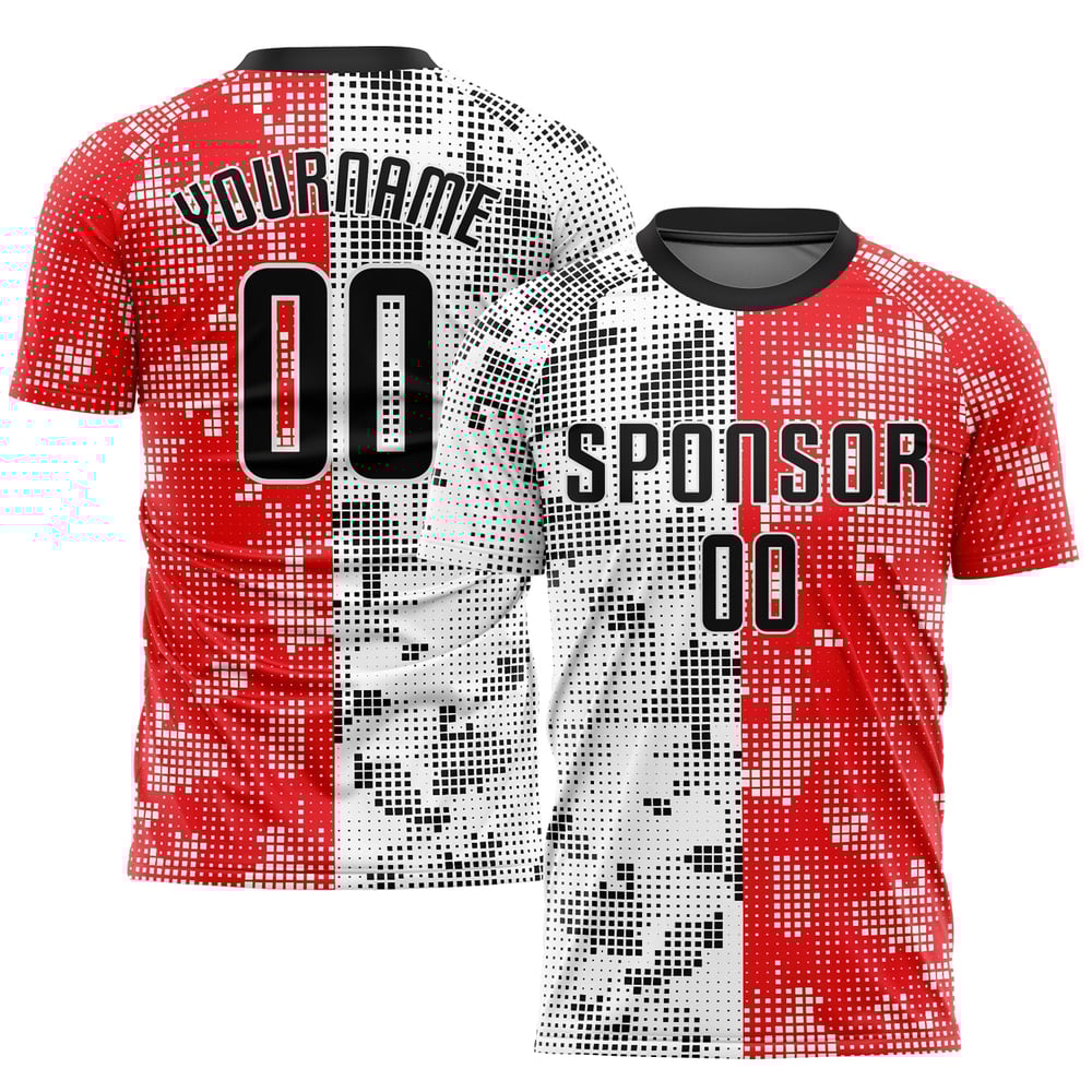 Maillot de football personnalisé à sublimation rouge, noir et blanc