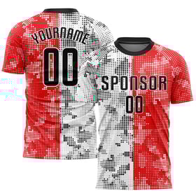 Maillot de football personnalisé à sublimation rouge, noir et blanc