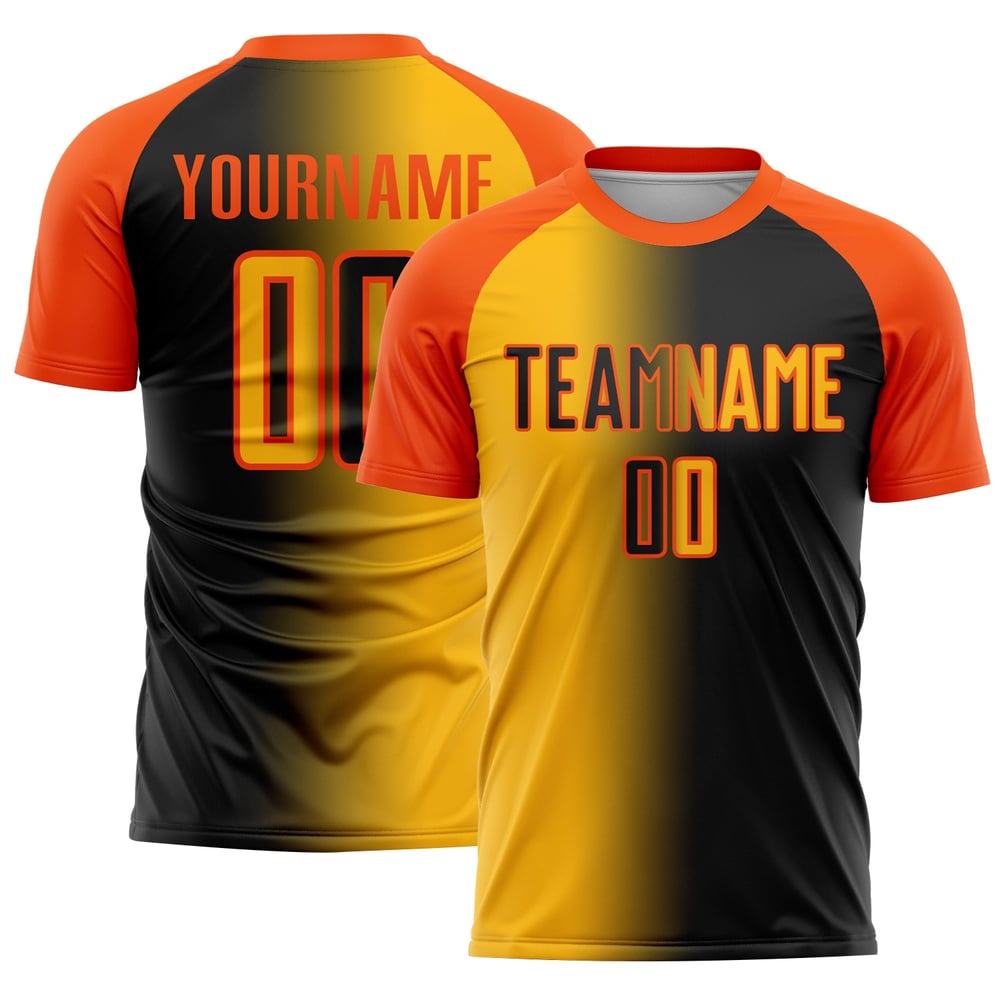 Sublimation Fashion Custom Jersey Gradient Fußballuniform Schwarz Gold-Orange