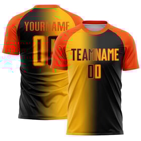 Sublimation Fashion Custom Jersey Gradient Fußballuniform Schwarz Gold-Orange
