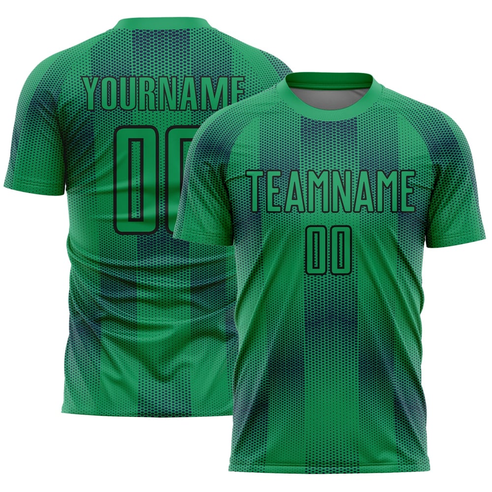 Custom Black Sublimation Green Uniform Jersey Kelly Shapes Soccer Geometric