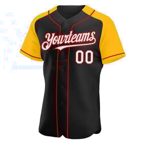 Baseball Sleeves Gold-Red White Authentic Raglan Custom Jersey Black