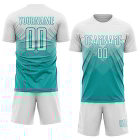 Aqua Jersey Soccer White Custom Uniform Sublimation