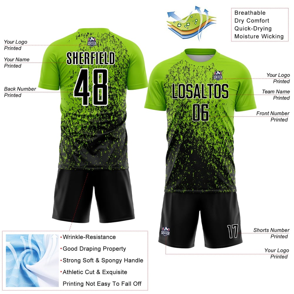 Uniform Black-White Abstract Soccer Neon Green Jersey Sublimation Fragment Art Custom