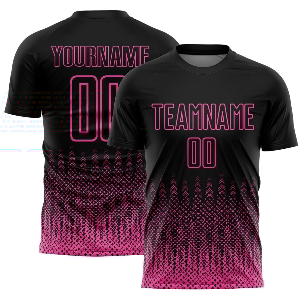 Benutzerdefinierte Sublimation Schwarz Jersey Uniform Rosa Fußball Geometrische Form
